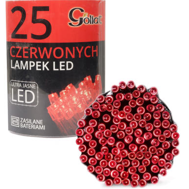 Lampki choinkowe 25 led na baterie czerwone