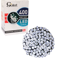 Zewnętrzne Lampki Choinkowe 400 LED Kolor Zimny Biały, Długość 19,95m + Kabel 1,5m, Zasilanie Sieciowe IP44