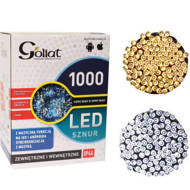 Lampki Choinkowe 1000 LED Z Synchronizacją Muzyczną i Ściemniaczem, Zewnętrzne IP44, Ciepły i Zimny Biały, Kompatybilne z IOS i ANDROIDA