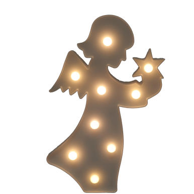 Biały Anioł LED 9l z Dekoracją Świetlną na Baterie 2xAA, 28 cm