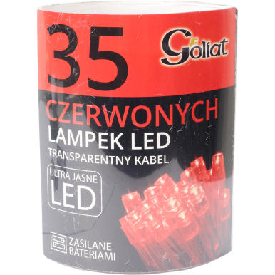 Czerwone Lampki Choinkowe 35 LED z Zasilaniem na Baterie 2xAA (Baterie Niezałączone) do Użytku Wewnętrznego