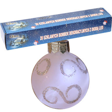 Zestaw 20 Bombkowych Lamp LED w Kolorze Mlecznym ze Złotym Brokatem