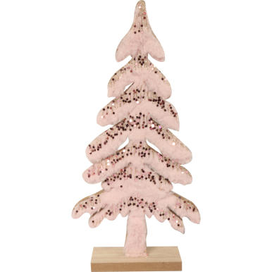 Drewniana Choinka z Różowym Futerkiem i Cekinami