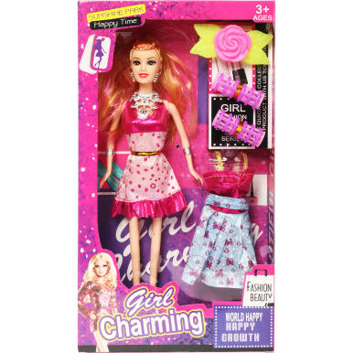 Zestaw dla Dziewczynki: Lalka z Błyszczącą Sukienką i Akcesoriami do Włosów