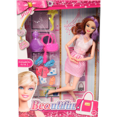 Lalka Modnisia z Akcesoriami: Torebka, Buty i Lusterko - Prezent dla Dziewczynki