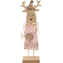 Figurka-Renifer z Drewna z Różowym Futerkiem, Brokatem i Cekinami 22x6x4,5 cm