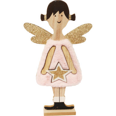 Anioł drewniany z futerkiem Wielkość: 30X19 cm