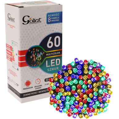 Lampki Choinkowe Multikolor z 60 LED, Zasilane na Baterie, z Wyłącznikiem Czasowym i Programatorem Świecenia