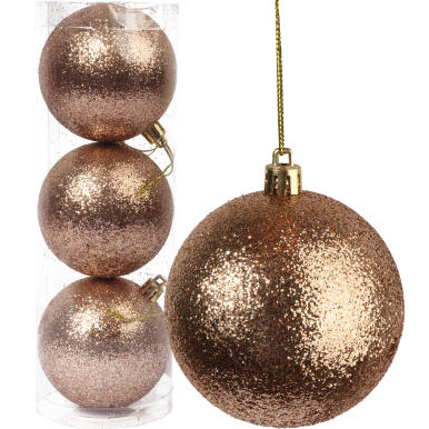 Brązowe Bombki Brokatowe - zestaw 3 sztuki