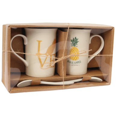 Zestaw 2 kubków z łyżeczkami z ananasem love
