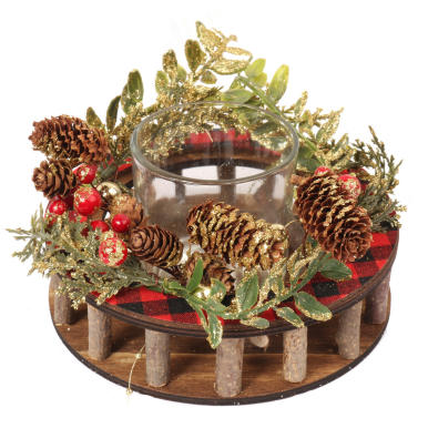 Świecznik z naturalnymi elementami dekoracyjnymi i szklanym pojemnikiem, 24 cm