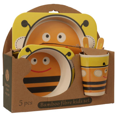 Zestaw ż&oacute;łtych naczyń dla dzieci z pszcz&oacute;łką