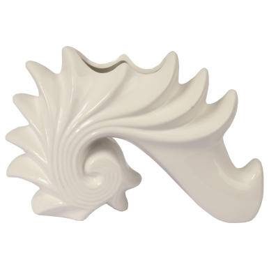 Ceramiczny biały wazon w kształcie muszli 26x17x10 cm