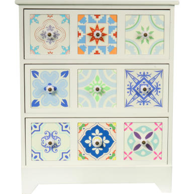 Drewniana biała komoda Vintage z trzema szufladami