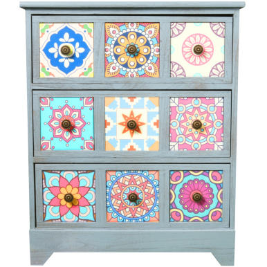 Drewniana szara komoda Vintage z trzema szufladami