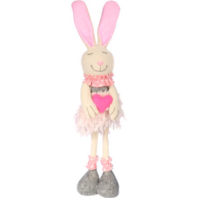 Duży, Różowy Zajączek Wielkanocny ze Serduszkiem - Stojący, 43cm