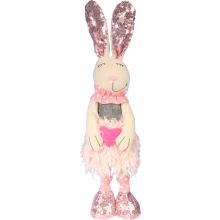 Wielkanocny Stojący Zając w Różowej Sukience z Serduszkiem, 40 cm