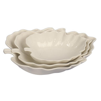 Komplet 3 Białych Misek Ceramicznych w Kształcie Liścia o Różnej Wielkości