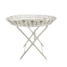 Metaloplastyczny Stolik w Stylu Prowansalskim, Kolor Kremowy, Składany, Owalny