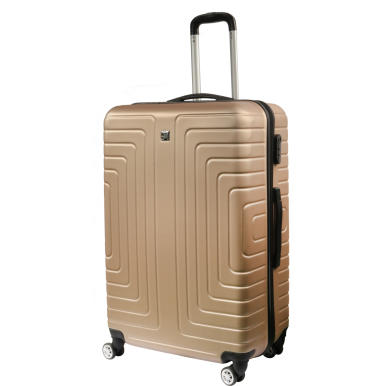 Duża Walizka Podróżna Kosmo 950 - Wytrzymała, Złota z Systemem Zabezpieczającym i Obracanymi Kółkami