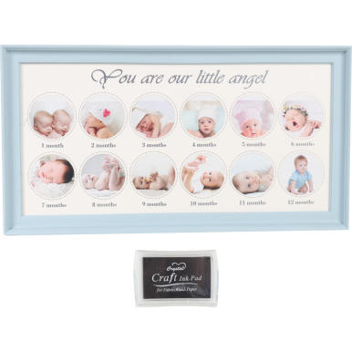 Niebieska Ramka Pamiątkowa na Zdjęcia i Odciski Rączki oraz Stópki Dziecka z Tuszem