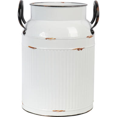 Biały Metalowy Wazon Kanka w Stylu Vintage z Efektem Postarzenia