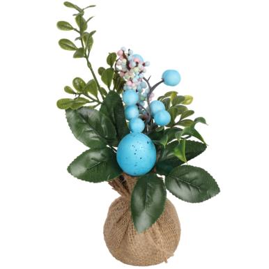 Wielkanocna Dekoracja Stołu z Jajkiem - Niebieska Kompozycja Świąteczna Wysokość 27cm
