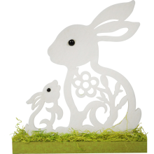 Figurka Wielkanocna Dwóch Zajączków z Białej Pianki na Drewnianej Podstawie