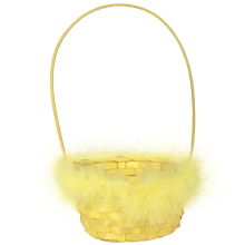 Żółty Elegancki Koszyk Wielkanocny do Święconki z Piórkowym Obrzeżem 17 cm