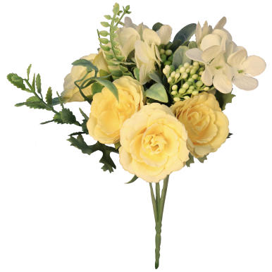 Żółty Bukiet Wiosenny z Sztucznych Kwiatów Hortensja i Różyczki