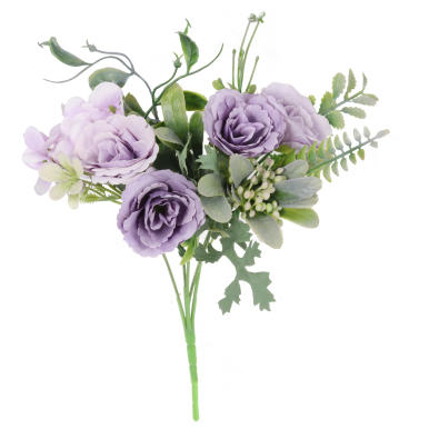 Sztuczny Bukiet Wiosenny w Kolorze Pudrowego Fioletu z Hortensją i Różami
