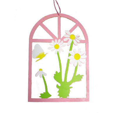 Różowa Drewniana Ramka z Margaretkami 22x15cm