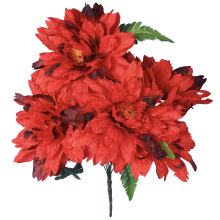 Bukiet sztucznych kwiatów 7 dalii z dodatkiem liści paproci w kolorze czerwonym