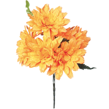 Bukiet sztucznych kwiatów 7 dalii z dodatkiem liści paproci w kolorze pomarańczowym