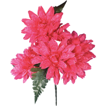 Bukiet sztucznych kwiatów 7 dalii z dodatkiem liści paproci w kolorze ciemnoróżowym