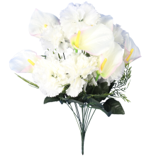 Bukiet sztucznych kwiatów mix 12 goździków z callą w kolorze białym
