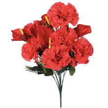Bukiet sztucznych kwiatów mix 12 goździków z callą w kolorze czerwonym