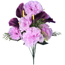 Bukiet sztucznych kwiatów mix 12 goździków z callą w kolorze fioletowo-wrzosowym
