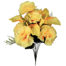 Bukiet sztucznych kwiatów mix 12 goździków z callą w kolorze żółtym