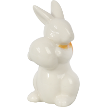 Figurka Świąteczna - Biały Zając z Pomarańczowym Szalikiem i Jajkiem, Ceramika [JUM7S0010]