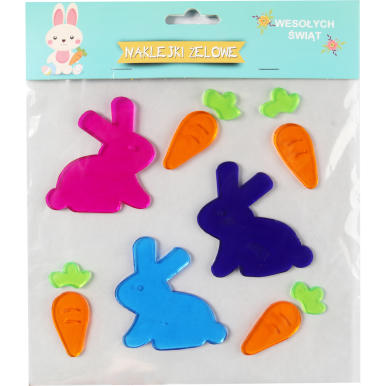 Zestaw Żelowych Naklejek na Okno - Zajączki i Marchewki (7 szt) o Wielkości 20x25cm