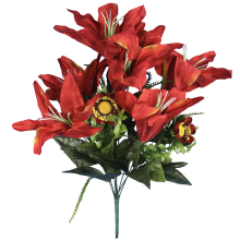 Bukiet 9 Sztucznych Czerwonych Lilii - Jesienna Dekoracja o Wysokości 56 cm
