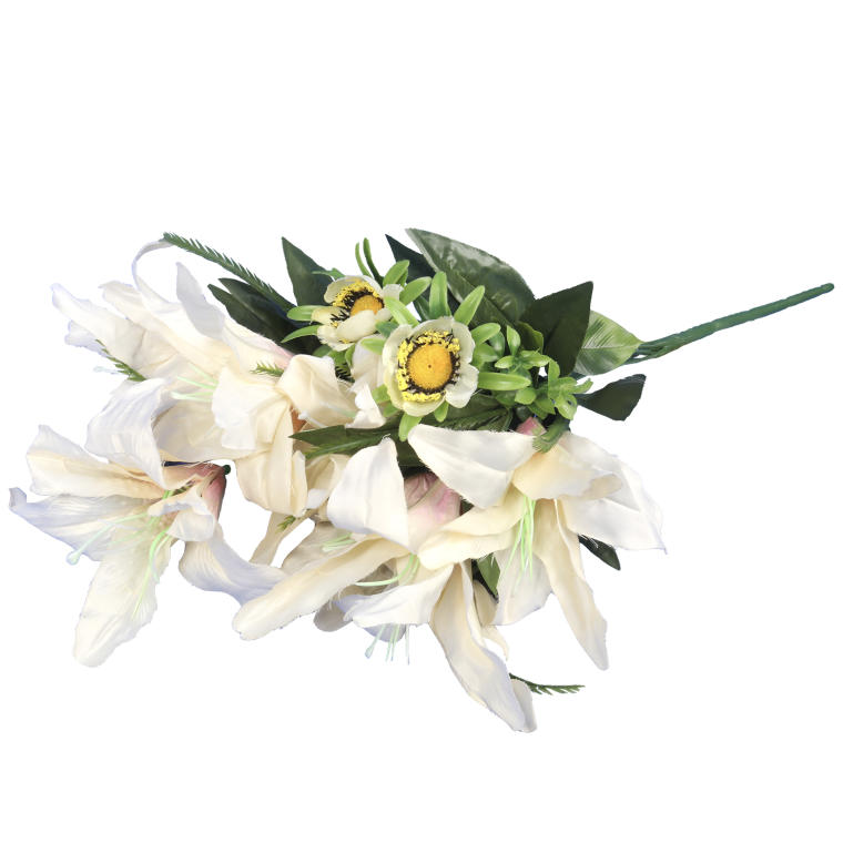 9 Sztucznych Lilii w Kolorze Kremowym - Jesienny Bukiet Dekoracyjny 56 cm