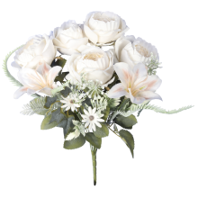Bukiet 8 kwiatów sztucznych mix róża i lilia biały