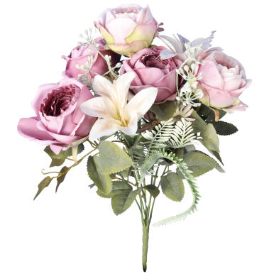 Bukiet 8 kwiat&oacute;w sztucznych mix r&oacute;ża i lilia r&oacute;żowy