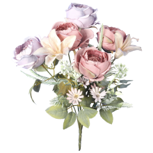 Bukiet 8 kwiatów sztucznych mix róża i lilia ciemno różowy