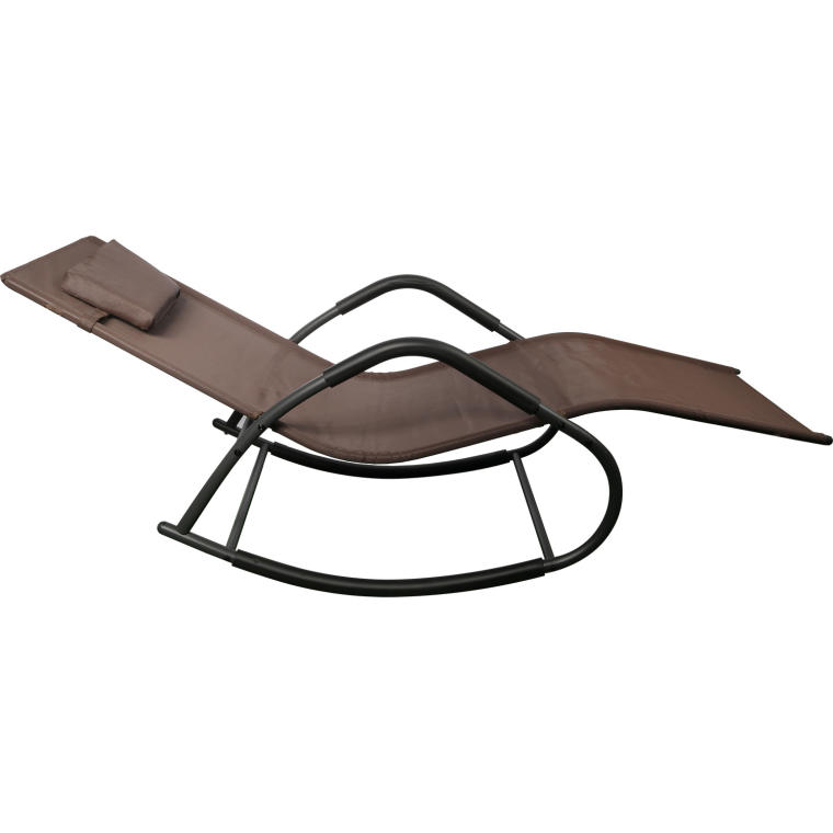 Leżak ogrodowy kompaktowy, bujany, brązowy z poduchą regulowaną