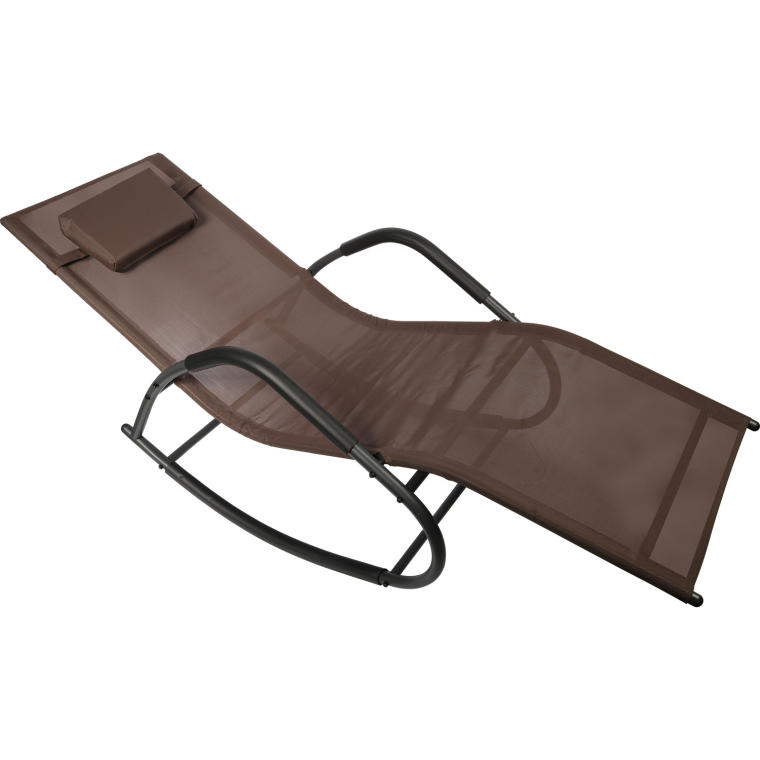 Leżak ogrodowy kompaktowy, bujany, brązowy z poduchą regulowaną