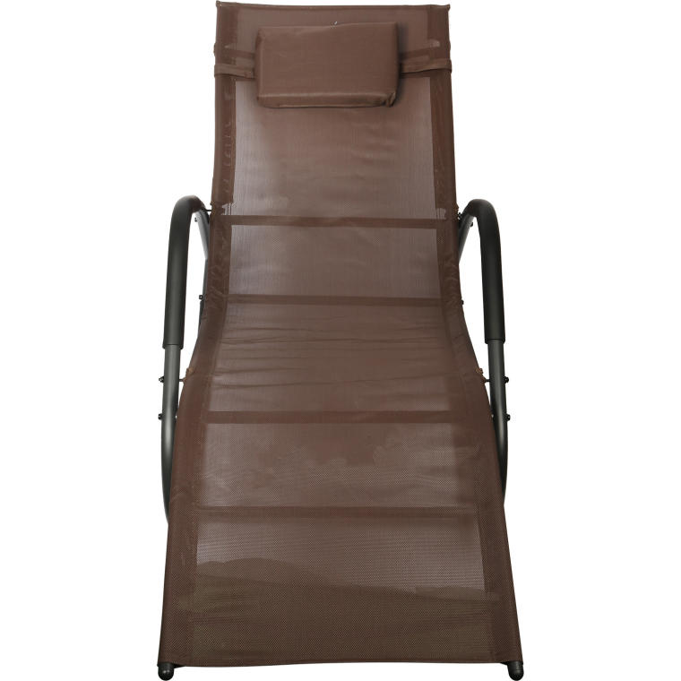Leżak ogrodowy kompaktowy, bujany, brązowy z poduchą regulowaną