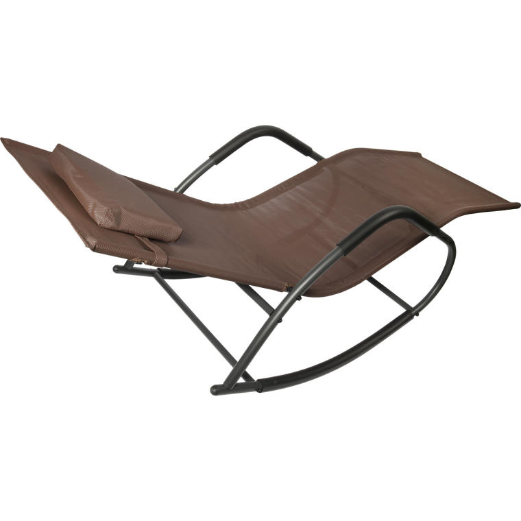 Leżak ogrodowy kompaktowy, bujany, brązowy z poduchą regulowaną